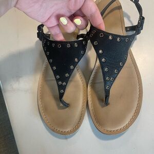 Simply Vera Vera Wang Black and Tan Sandals with Studded Accents